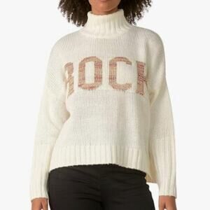 Elan Mock Winter White Turtleneck Rock Sweater